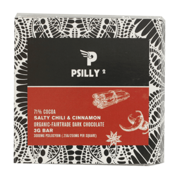 Psilly - Dark Chocolate Bar - Salty Chili & Cinnamon | Fungalfriend Canada